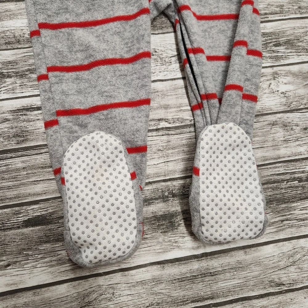 Childrens place grey and red striped #boss zip up footie pajamas